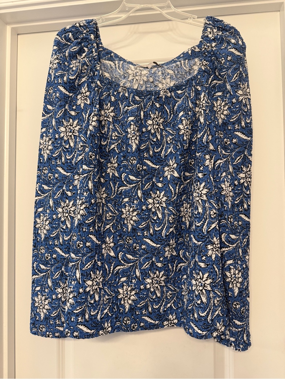 LOFT Blue and White Textured Floral Top